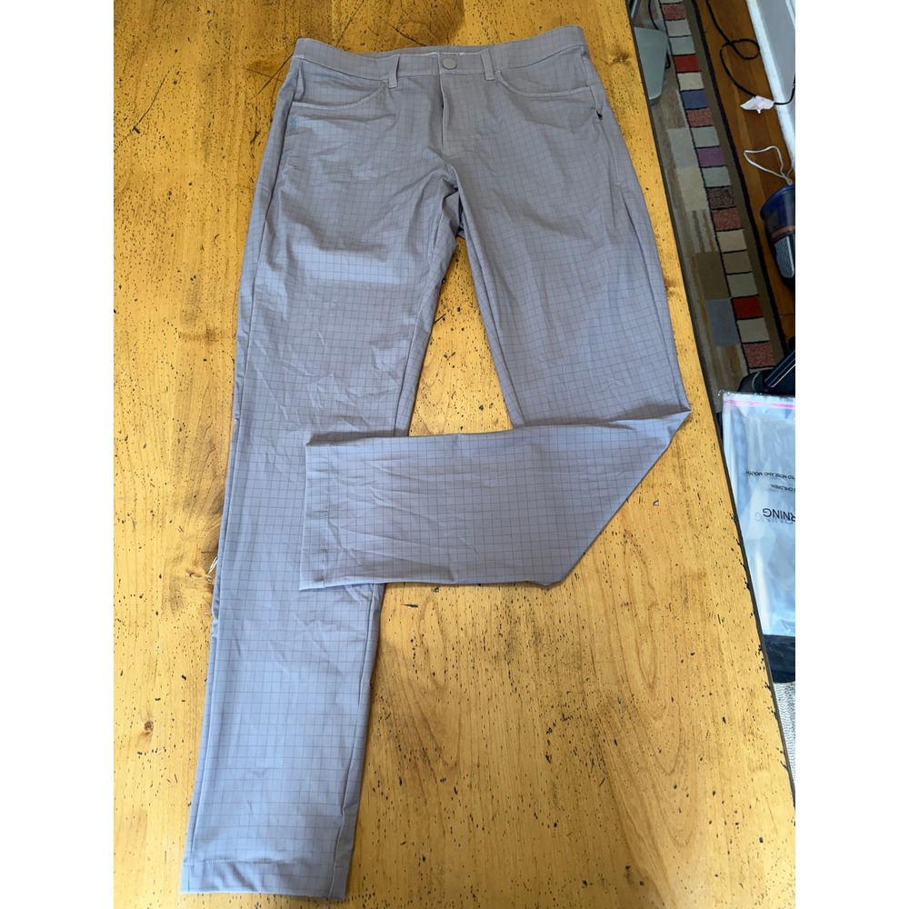 Rhone Performance Pants 34 Mens Grey Windowpane Grid Slim Fit Golf Trousers